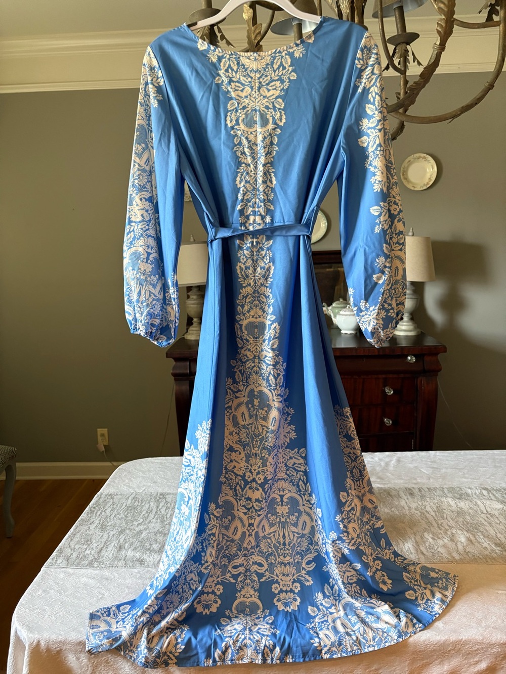 Blue Floral Midi/Maxi Dress with Tie Empire Waist - Picture 4 of 11